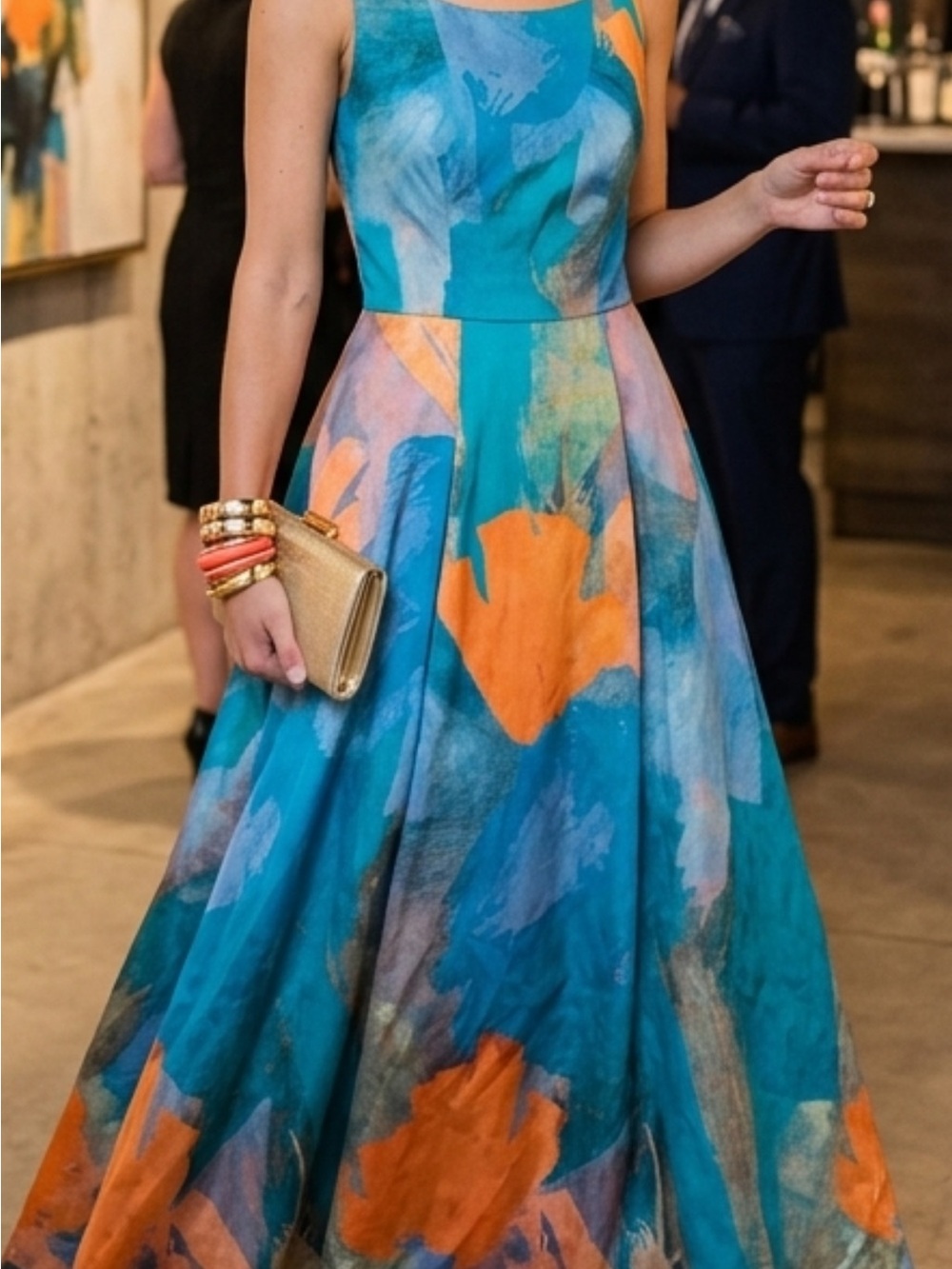 MILLY Teal & Orange Floral Maxi Dress